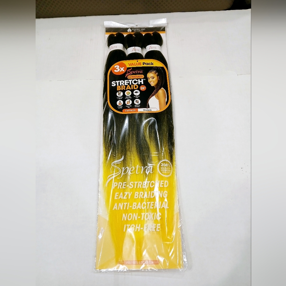 1 pack of 3X Spectra Synthetic pre-streched  Braiding Hair  26" Color TPYLW/1B